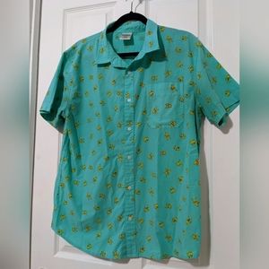 Pokemon Short Sleeve Button Down - Pikachu Allover - Turquoise - Size L
